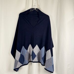 Claudia Nichole Cashmere Argyle Poncho Cape One Size Navy Grey Luxury